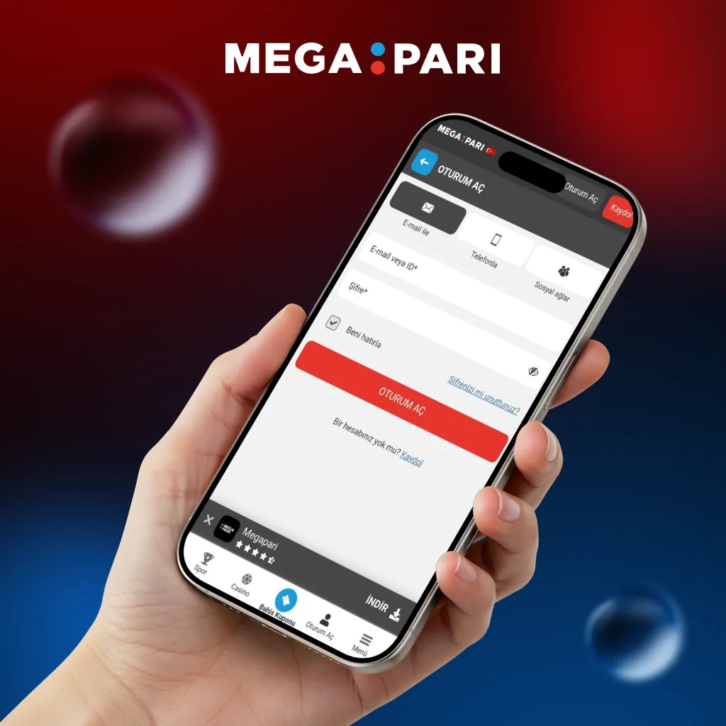 Megapari uygulamasında kullanıcı girişi yapan kişi